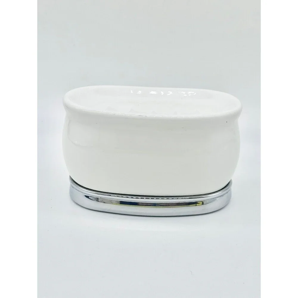 White Oval Ceramic Soap Bowl Dish storage for sponges loofahs or wash cloth.